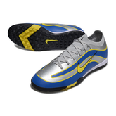 Chuteira Society Nike Zoom Mercurial Vapor 16 Elite TF Cinza, Azul e Amarelo R9